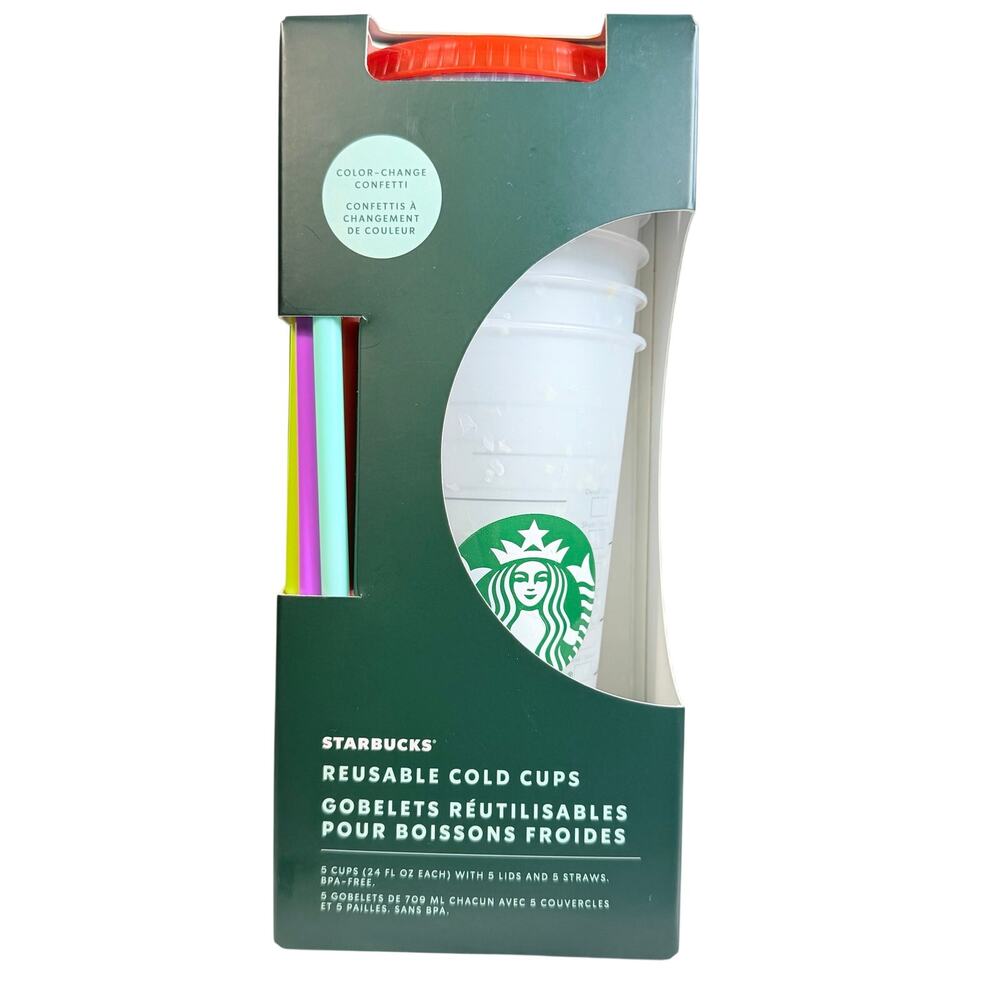 Starbucks Reusable Cold Cups With Color Changing Confetti SET OF 5, B40